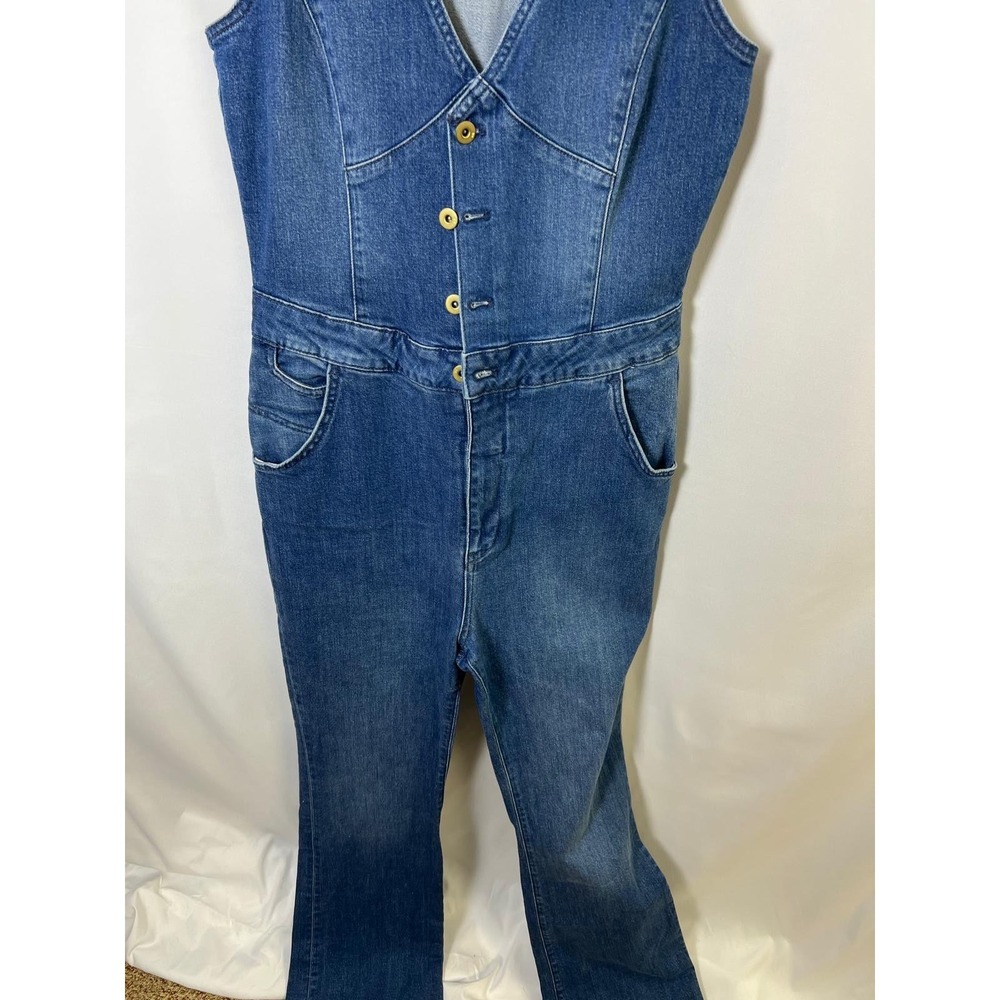 Pilcro Denim Jumpsuit 12 Blue Excellent Flare Leg Vest Top V-Neck - Picture 13 of 16